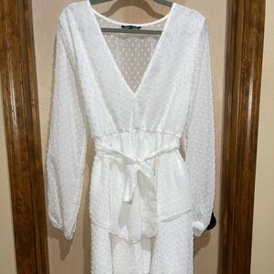 SHEIN White Dotted Wrap Dress with Bow